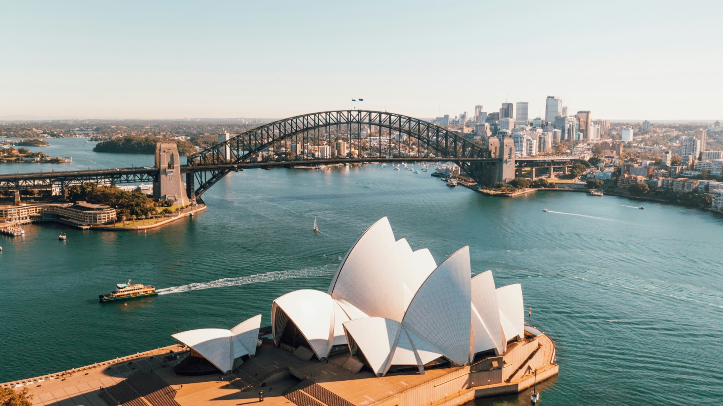 Sydney Harbour Bridge and Opera House seen from above